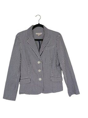 Sandro Womens Navy & White Striped Cotton Blazer L Button Front Tailored Jacket